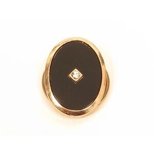 Vintage Black Enamel Clear Rhinestone Oval Gold Plated Dress Scarf Clip